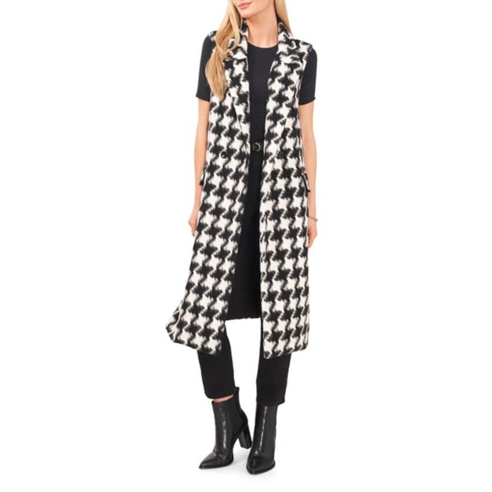 VINCE CAMUTO Sleeveless Long Waistcoat Academia Buttons Rich Black M NWT